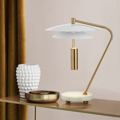 Contemporary Scandinavian Round Cylinder Disc Marble Hardware 1-Light Table Lamp For Bedroom