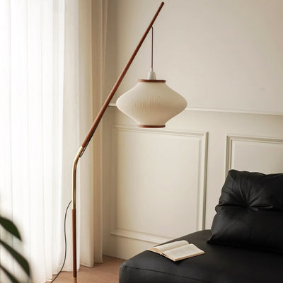 Traditional French Lantern Long Acrylic Ash Wood Iron 1-Light Standing Floor Lamp For Bedroom