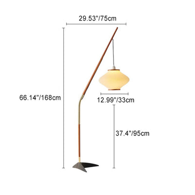 Traditional French Lantern Long Acrylic Ash Wood Iron 1-Light Standing Floor Lamp For Bedroom