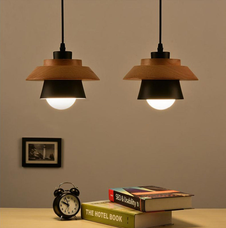 Contemporary Scandinavian Cylinder Round Macaron Wood Iron 1-Light Pendant Light For Bedroom