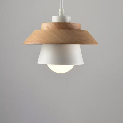 Contemporary Scandinavian Cylinder Round Macaron Wood Iron 1-Light Pendant Light For Bedroom