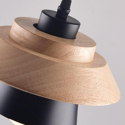 Contemporary Scandinavian Cylinder Round Macaron Wood Iron 1-Light Pendant Light For Bedroom