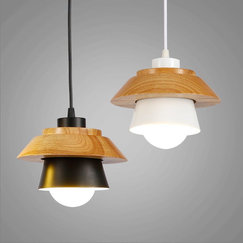 Contemporary Scandinavian Cylinder Round Macaron Wood Iron 1-Light Pendant Light For Bedroom