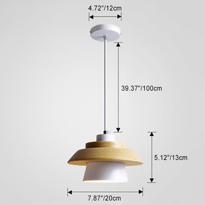 Contemporary Scandinavian Cylinder Round Macaron Wood Iron 1-Light Pendant Light For Bedroom