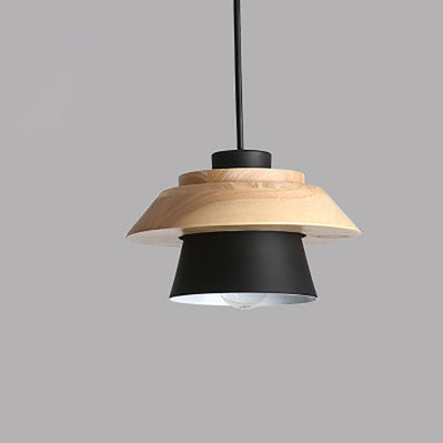 Contemporary Scandinavian Cylinder Round Macaron Wood Iron 1-Light Pendant Light For Bedroom