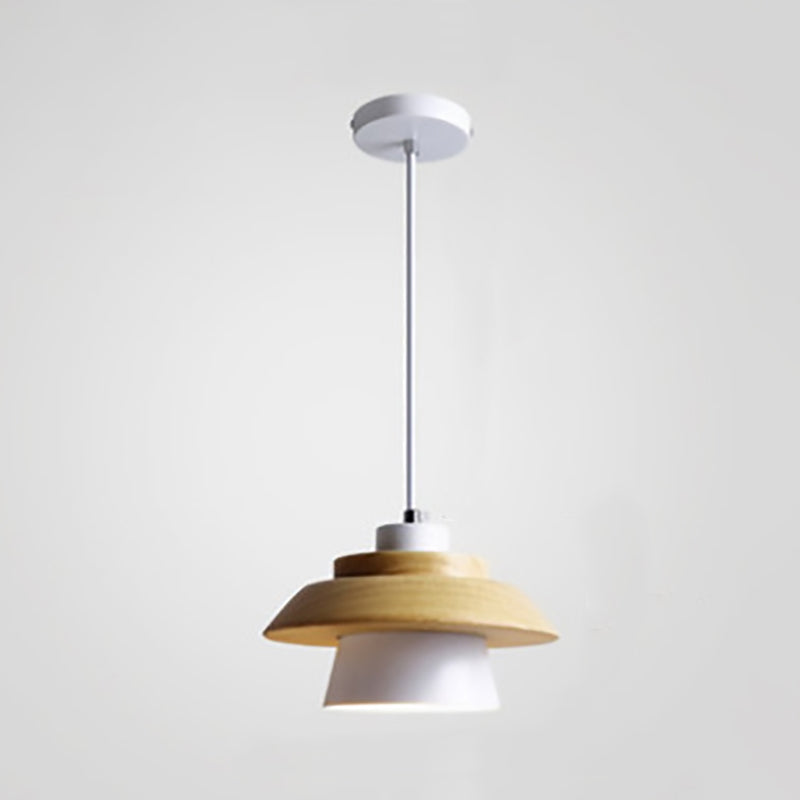 Contemporary Scandinavian Cylinder Round Macaron Wood Iron 1-Light Pendant Light For Bedroom