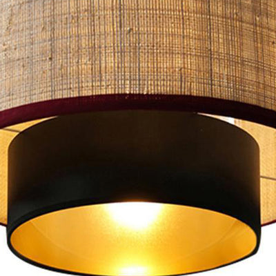 Traditional Chinese Crafted Round Fabric PVC Iron 1-Light Pendant Light For Bedroom