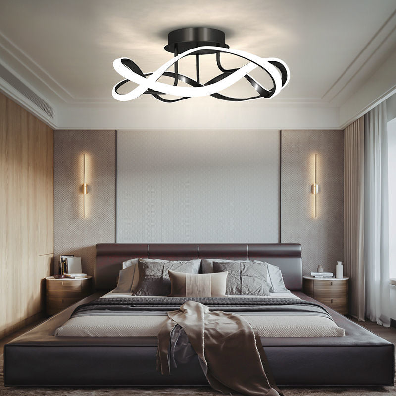 Contemporary Scandinavian Petal Line PVC Aluminum LED Semi-Flush Mount Ceiling Light For Living Room