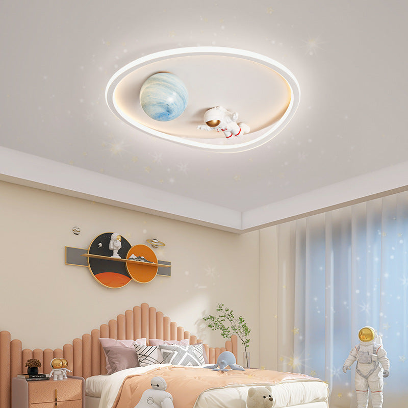 Modern Art Deco Astronaut Moon Round Cloud Silicone Aluminum Iron LED Flush Mount Ceiling Light For Bedroom