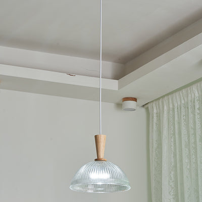 Traditional Japanese Round Cylinder Glass Rubberwood 1-Light Pendant Light For Bedroom