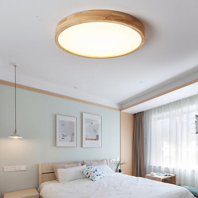 Modern Minimalist Round Acrylic Wood LED Flush Mount Ceiling Light For Bedroom