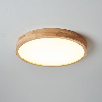 Modern Minimalist Round Acrylic Wood LED Flush Mount Ceiling Light For Bedroom