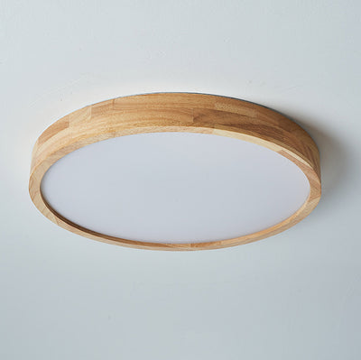 Modern Minimalist Round Acrylic Wood LED Flush Mount Ceiling Light For Bedroom