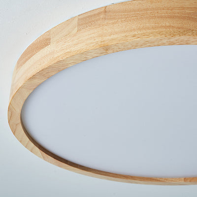 Modern Minimalist Round Acrylic Wood LED Flush Mount Ceiling Light For Bedroom