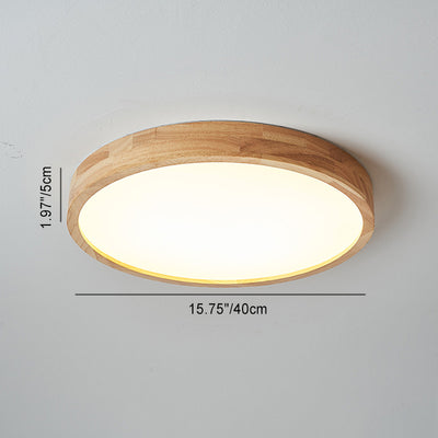 Modern Minimalist Round Acrylic Wood LED Flush Mount Ceiling Light For Bedroom