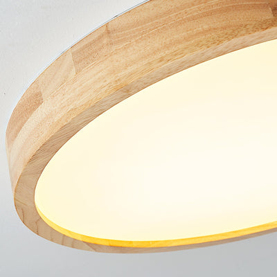 Modern Minimalist Round Acrylic Wood LED Flush Mount Ceiling Light For Bedroom