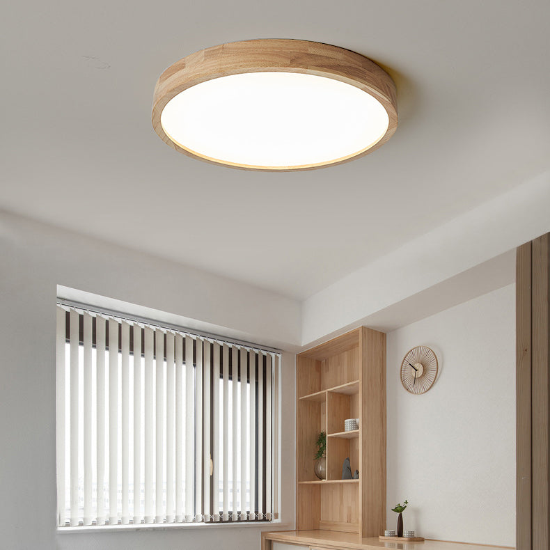 Modern Minimalist Round Acrylic Wood LED Flush Mount Ceiling Light For Bedroom