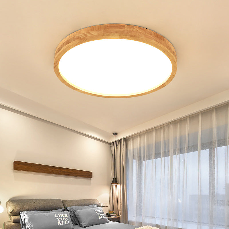 Modern Minimalist Round Acrylic Wood LED Flush Mount Ceiling Light For Bedroom