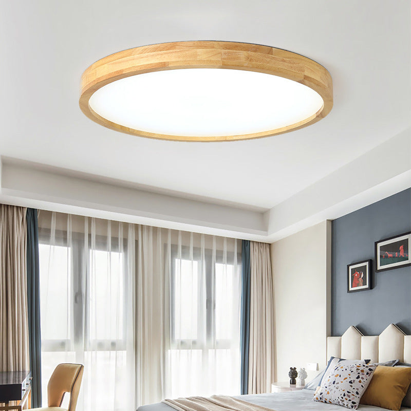 Modern Minimalist Round Acrylic Wood LED Flush Mount Ceiling Light For Bedroom