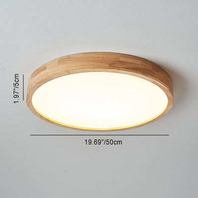 Modern Minimalist Round Acrylic Wood LED Flush Mount Ceiling Light For Bedroom