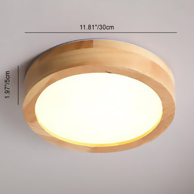 Modern Minimalist Round Acrylic Wood LED Flush Mount Ceiling Light For Bedroom