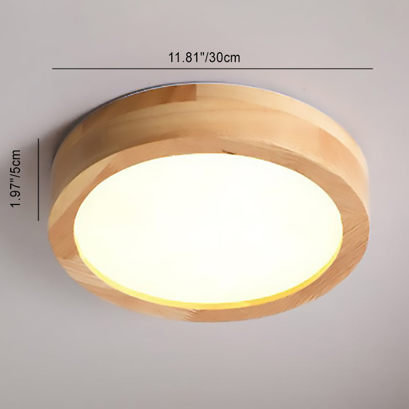 Modern Minimalist Round Acrylic Wood LED Flush Mount Ceiling Light For Bedroom