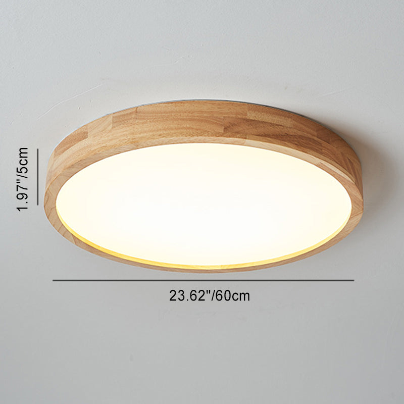 Modern Minimalist Round Acrylic Wood LED Flush Mount Ceiling Light For Bedroom