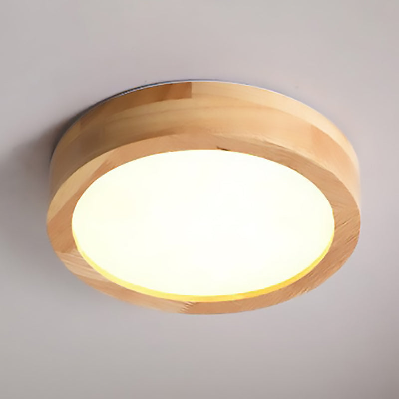 Modern Minimalist Round Acrylic Wood LED Flush Mount Ceiling Light For Bedroom