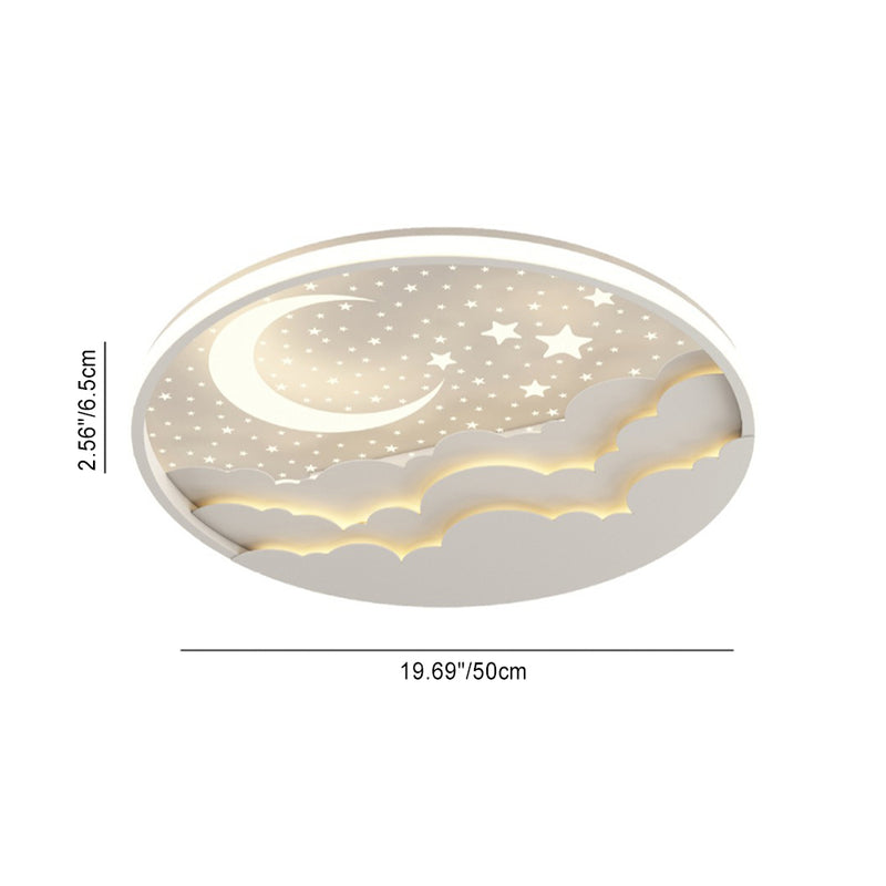 ضوء سقف LED متدفق من الحديد الأكريليك المستدير مع القمر والنجوم والغيوم بأسلوب آرت ديكو الحديث لغرفة النوم 
