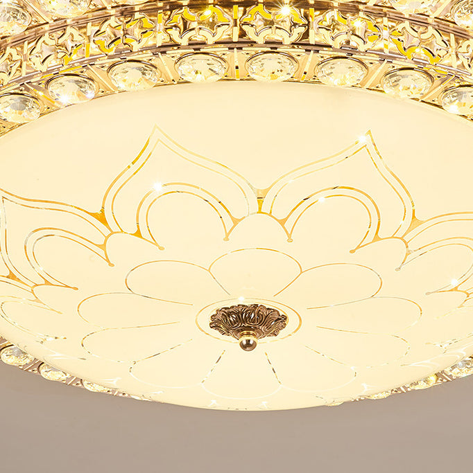 Modern Luxury Petal Round Crystal Iron LED Flush Mount Ceiling Light For Living Room