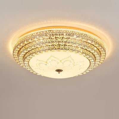 Modern Luxury Petal Round Crystal Iron LED Flush Mount Ceiling Light For Living Room