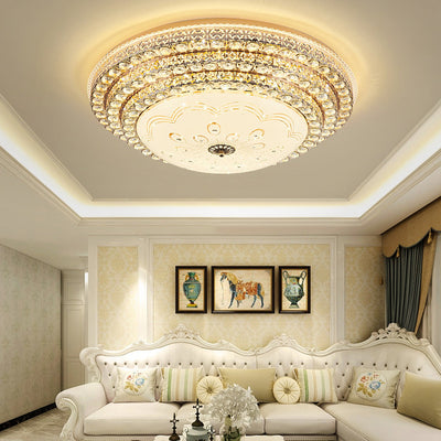 Modern Luxury Petal Round Crystal Iron LED Flush Mount Ceiling Light For Living Room