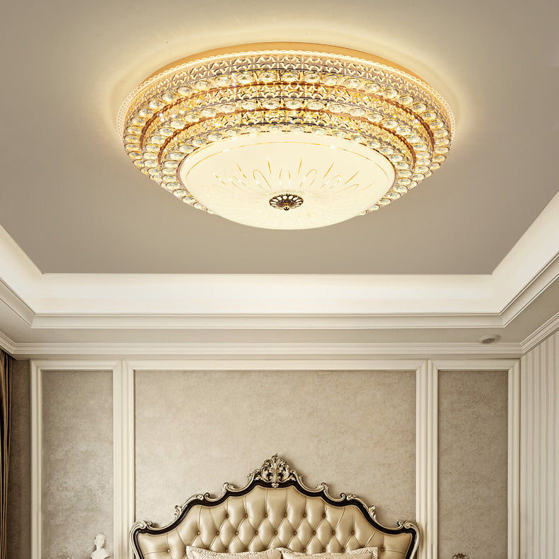 Modern Luxury Petal Round Crystal Iron LED Flush Mount Ceiling Light For Living Room