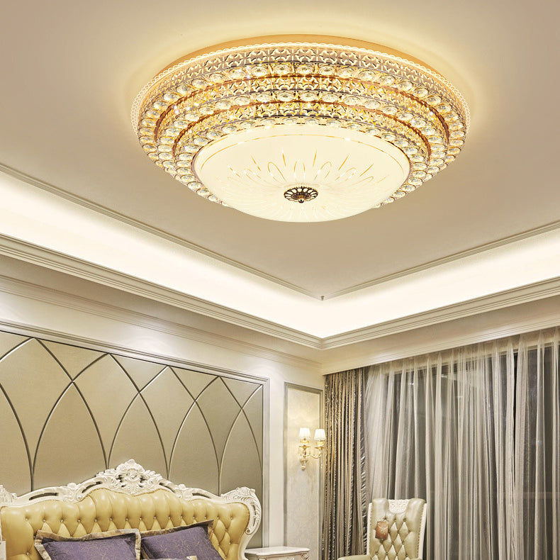 Modern Luxury Petal Round Crystal Iron LED Flush Mount Ceiling Light For Living Room