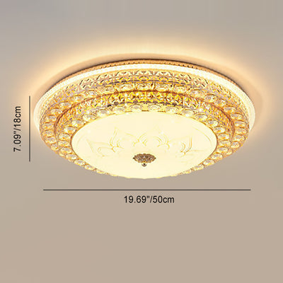 Modern Luxury Petal Round Crystal Iron LED Flush Mount Ceiling Light For Living Room