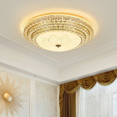 Modern Luxury Petal Round Crystal Iron LED Flush Mount Ceiling Light For Living Room