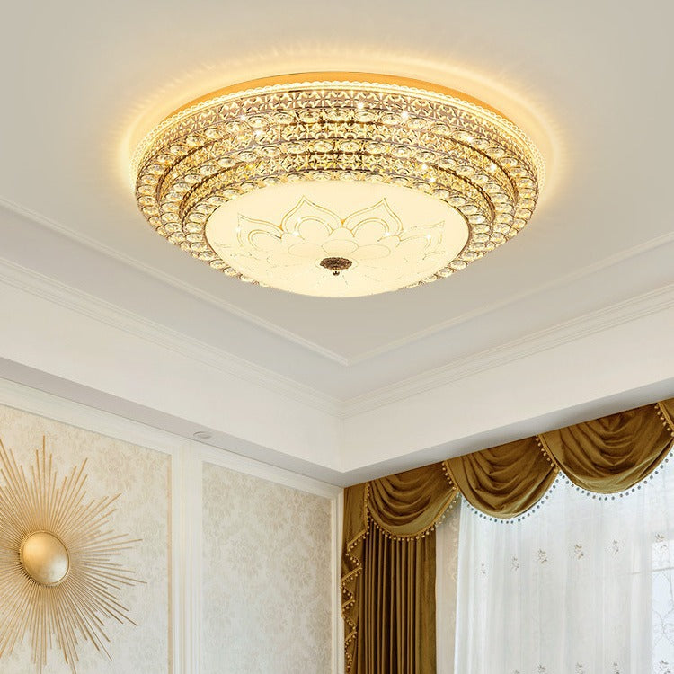 Modern Luxury Petal Round Crystal Iron LED Flush Mount Ceiling Light For Living Room