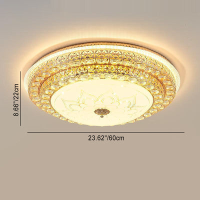 Modern Luxury Petal Round Crystal Iron LED Flush Mount Ceiling Light For Living Room