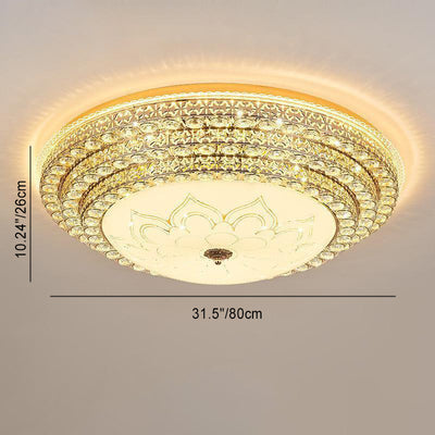 Modern Luxury Petal Round Crystal Iron LED Flush Mount Ceiling Light For Living Room