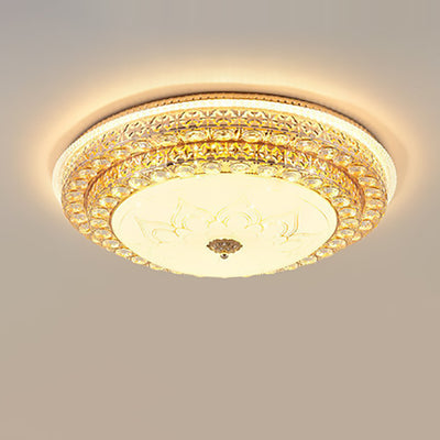 Modern Luxury Petal Round Crystal Iron LED Flush Mount Ceiling Light For Living Room