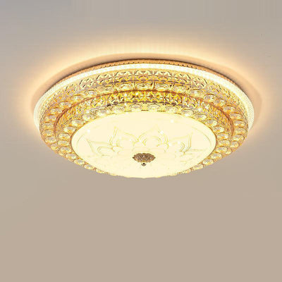 Modern Luxury Petal Round Crystal Iron LED Flush Mount Ceiling Light For Living Room