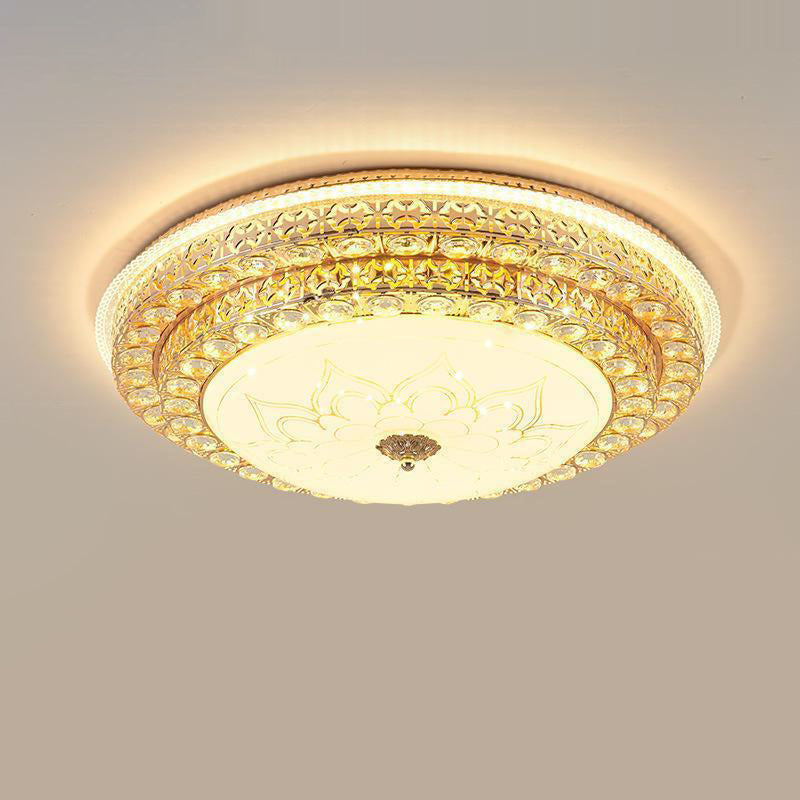 Modern Luxury Petal Round Crystal Iron LED Flush Mount Ceiling Light For Living Room