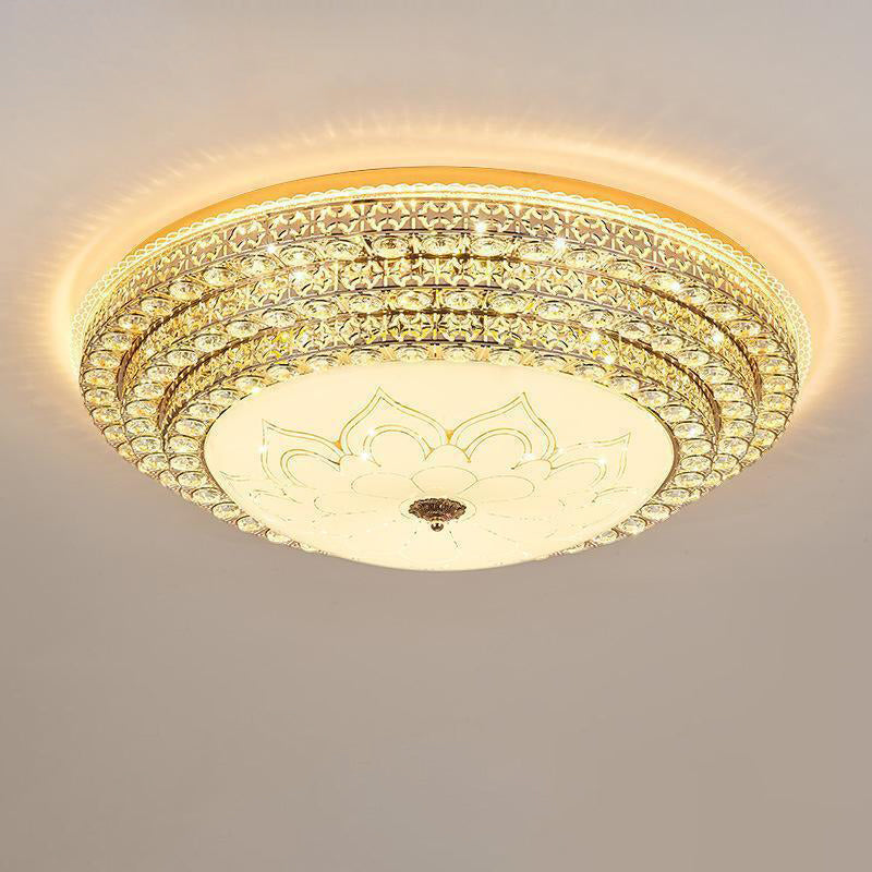 Modern Luxury Petal Round Crystal Iron LED Flush Mount Ceiling Light For Living Room