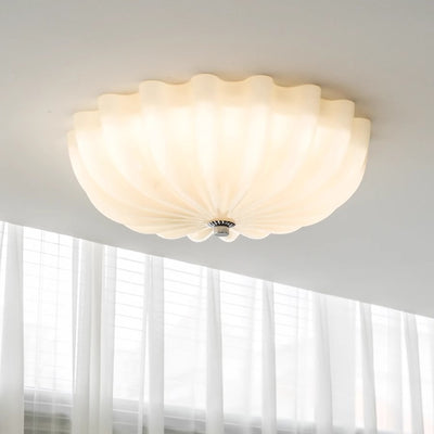 Modern Minimalist Cream Wave Pattern Round Glass Hardware LED Flush Mount Ceiling Light For Bedroom