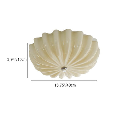 Modern Minimalist Cream Wave Pattern Round Glass Hardware LED Flush Mount Ceiling Light For Bedroom