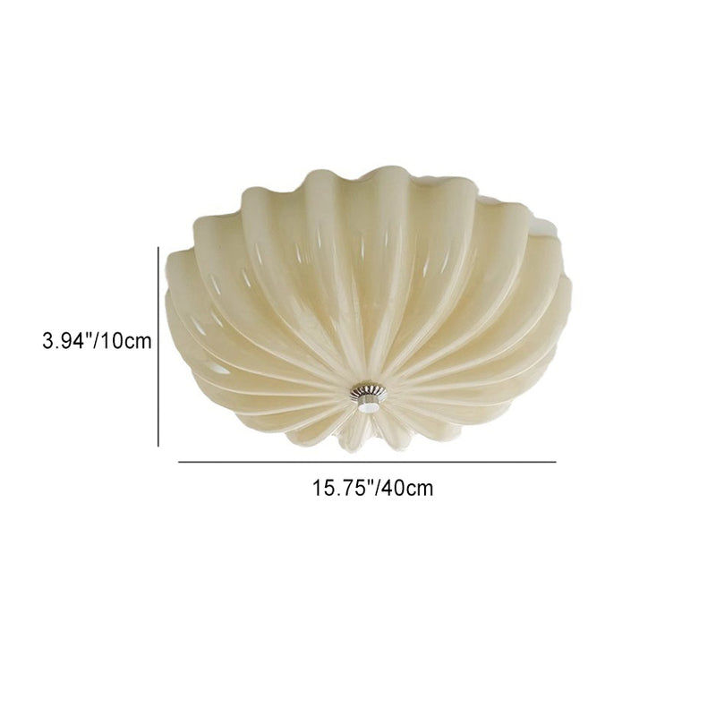 Modern Minimalist Cream Wave Pattern Round Glass Hardware LED Flush Mount Ceiling Light For Bedroom