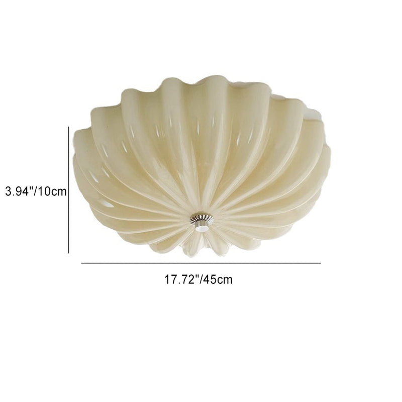 Modern Minimalist Cream Wave Pattern Round Glass Hardware LED Flush Mount Ceiling Light For Bedroom