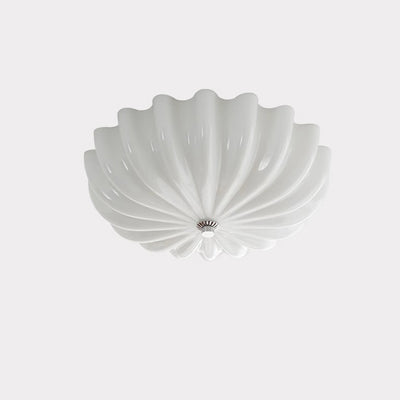 Modern Minimalist Cream Wave Pattern Round Glass Hardware LED Flush Mount Ceiling Light For Bedroom