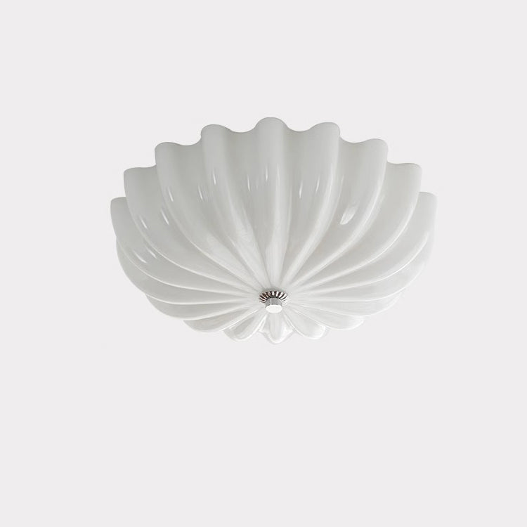 Modern Minimalist Cream Wave Pattern Round Glass Hardware LED Flush Mount Ceiling Light For Bedroom