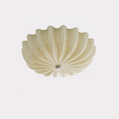 Modern Minimalist Cream Wave Pattern Round Glass Hardware LED Flush Mount Ceiling Light For Bedroom